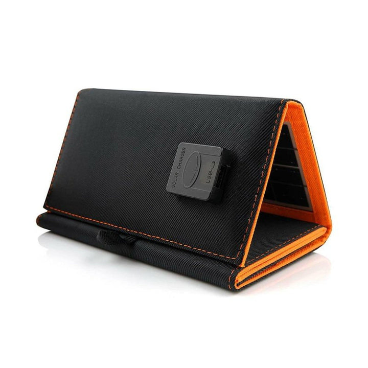 Solcellepanel, oplader, 10 W, 1 USB-port, sort og orange, A02