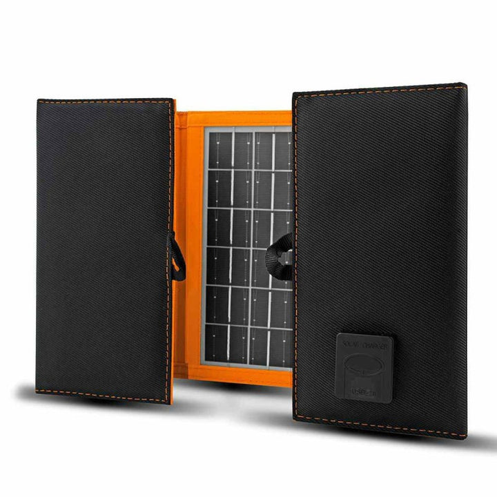 Solcellepanel, oplader, 10 W, 1 USB-port, sort og orange, A02