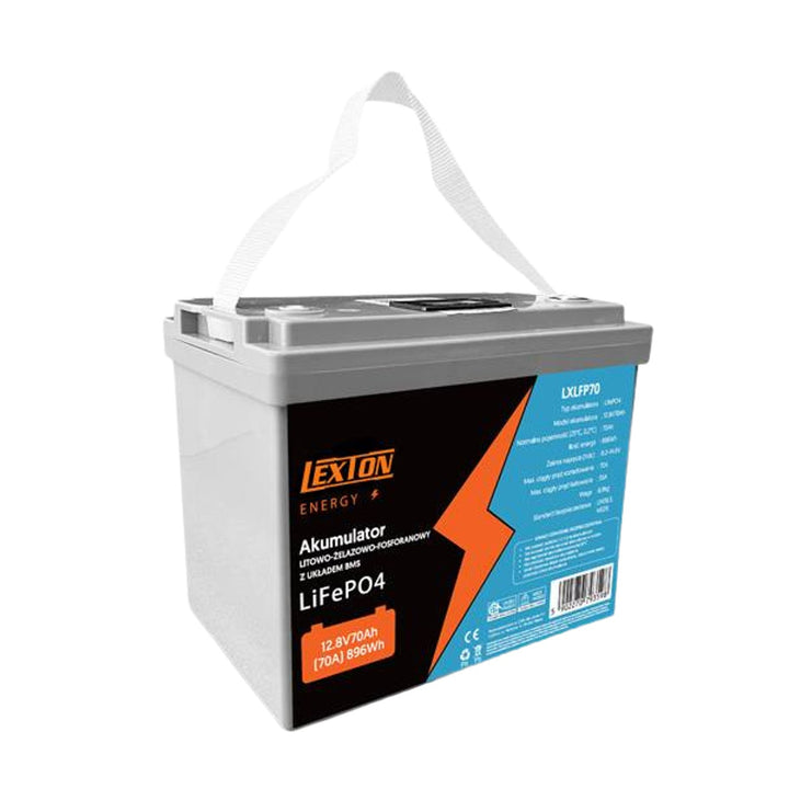 LiFePo4 Lexton lithium-jern-fosfat-batteri med BMS-system, 12,8 V, 70 Ah, LXLFP70