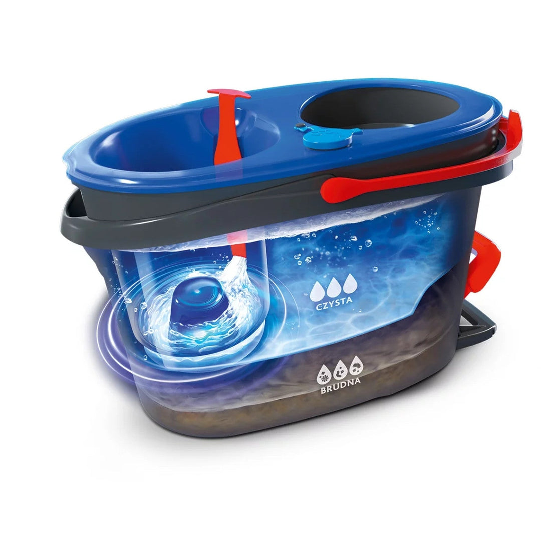 Vileda roterende moppe, to kamre, centrifugeringssystem, sammenklappelig stang, nem rengøring af hjørner, turbo H2prO