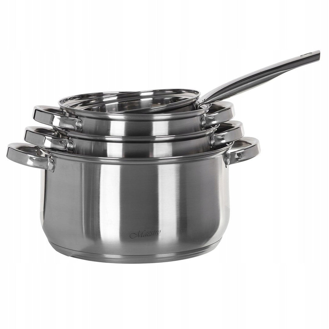 Maestro grydesæt, 9 dele, 1,5 l, 2 l, 3 l, 5 l, rustfrit stål, tåler opvaskemaskine, egnet til alle komfurtyper, grydeunderlag, MR-2021