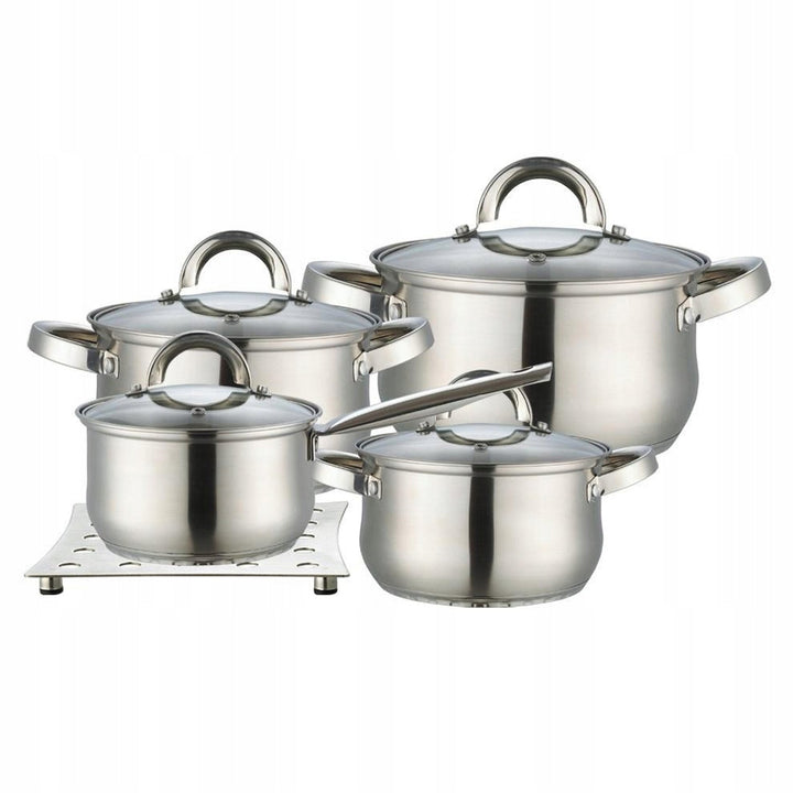 Maestro grydesæt, 9 dele, 1,5 l, 2 l, 3 l, 5 l, rustfrit stål, tåler opvaskemaskine, egnet til alle komfurtyper, grydeunderlag, MR-2021