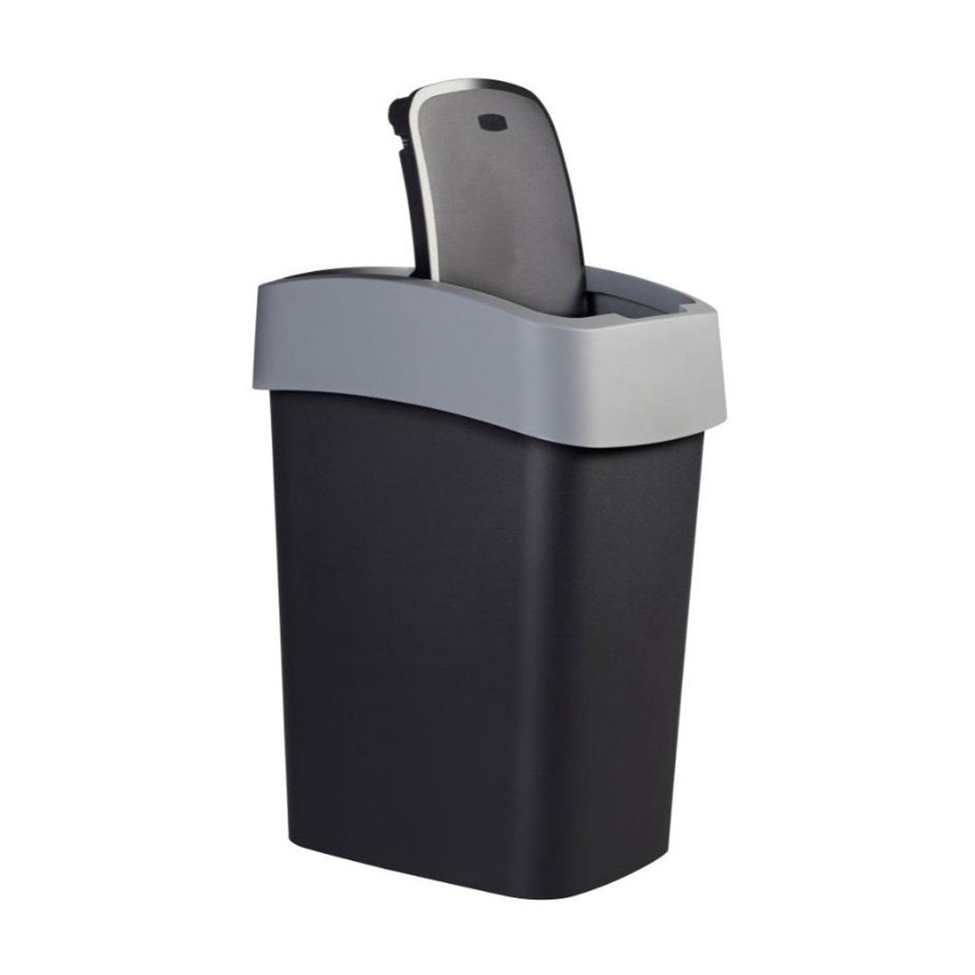 Curver skraldespand, med låg, vippbar, 25 l, sort og sølvfarvet, Flip Bin