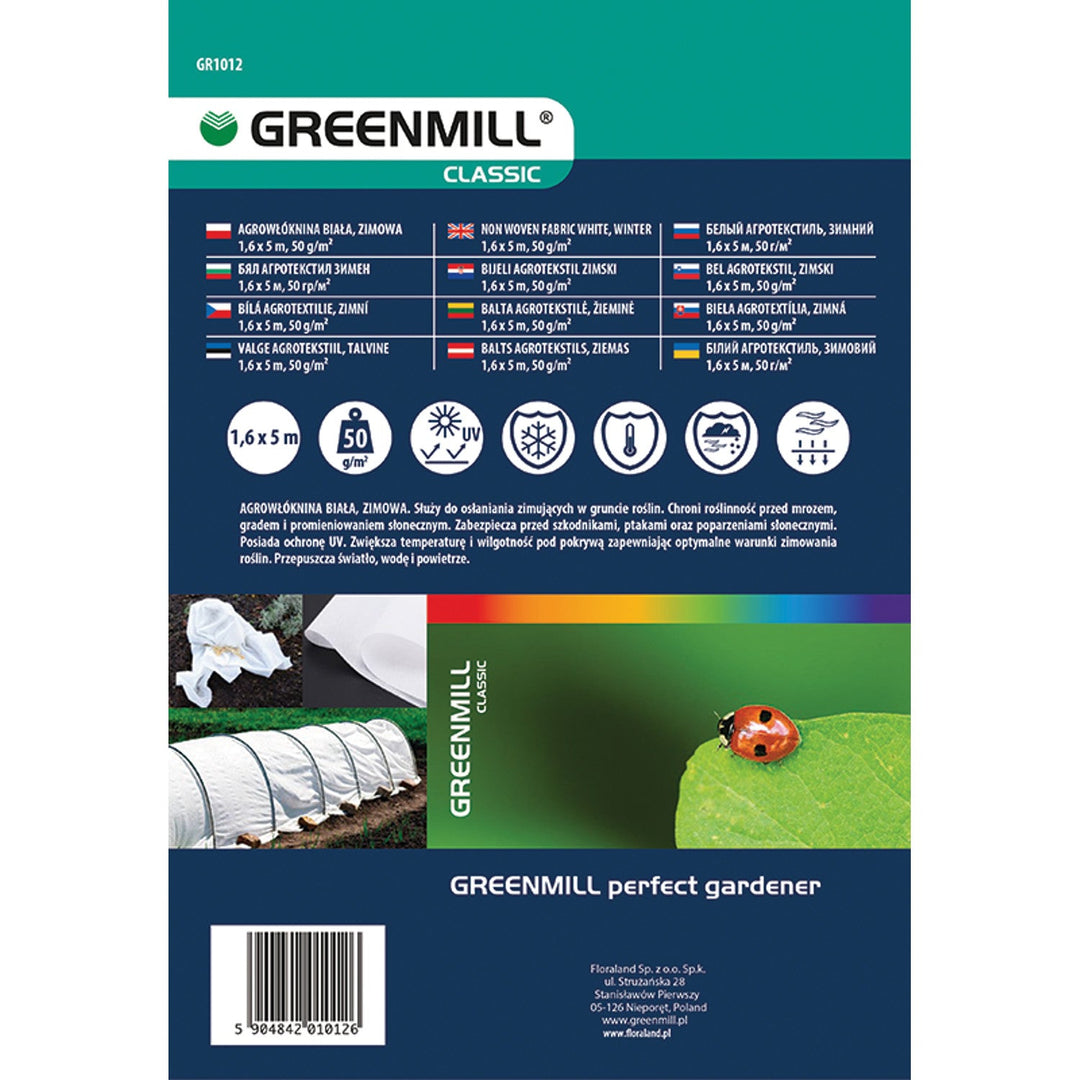 Greenmill agrofiber, vinter, 50 g, 1,6 x 5 m, hvid, GR1012