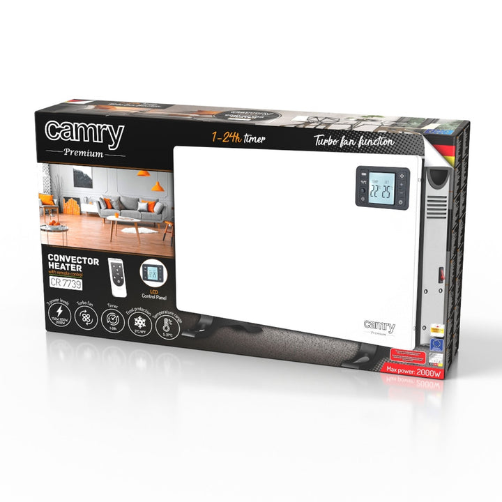 Camry konvektorvarmer, effekt 2000 W, LCD-panel, fjernbetjening, timer, termostat, CR 7739