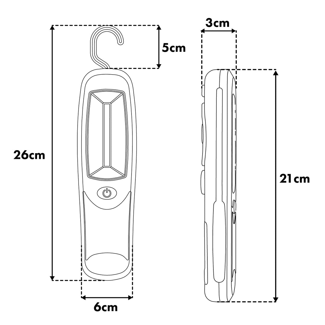 Maclean COB LED-værkstedslampe, magnet, krog, 3xAA, MCE03 + 3x Varta Industrial LR6/AA R-06-batterier