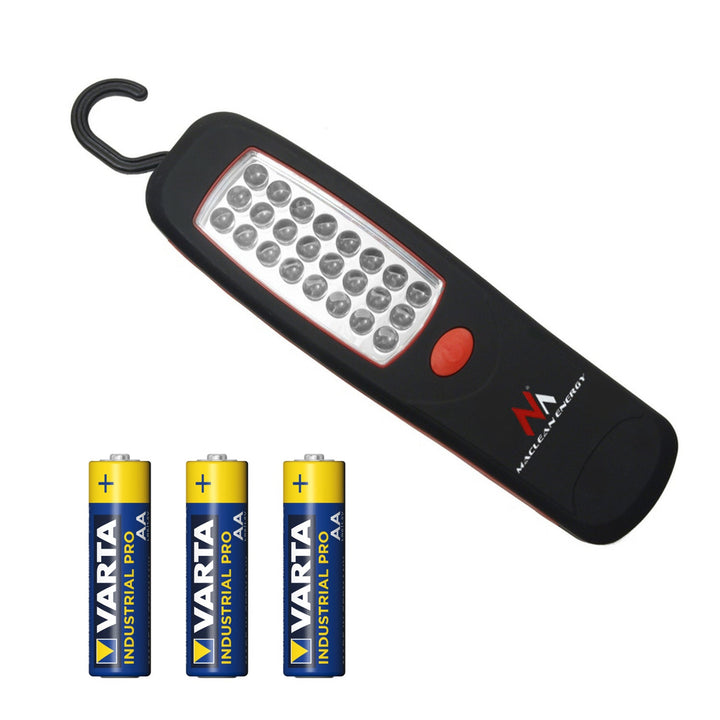 Maclean 24 LED værkstedslampe, magnet, krog, 3xAA, MCE03 + 3x Varta Industrial LR6/AA R-06 batteri