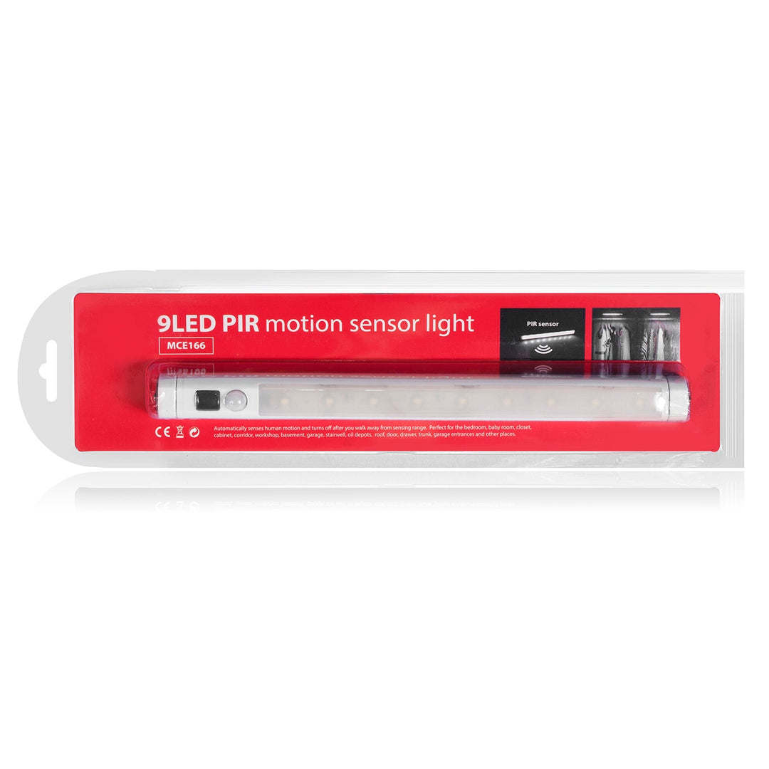 Maclean LED-køkkenlampe, underskabslampe 9 SMD, batteridrevet, PIR-sensor til tænd/sluk, MCE166 + 3x Varta Industrial LR6/AA R-06-batteri