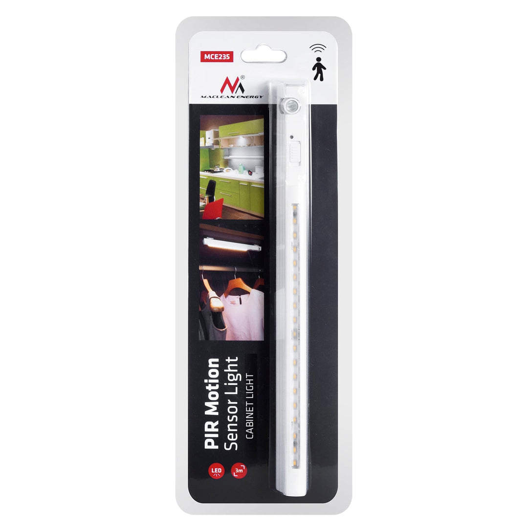 Maclean LED-lampe med bevægelig bevægelsessensor, krog, ON/OFF/AUTO, temp. 4000K, rækkevidde 3 m, MCE235 + 3x Varta Industrial AAA-alkalibatteri