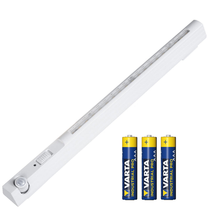 Maclean LED-lampe med bevægelig bevægelsessensor, krog, ON/OFF/AUTO, temp. 4000K, rækkevidde 3 m, MCE235 + 3x Varta Industrial AAA-alkalibatteri