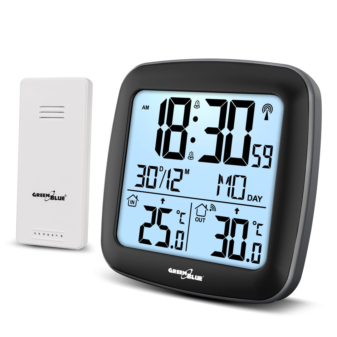 GreenBlue trådløs vejrstation med DCF-system, kalender, alarm, GB542 + 4x AAA-alkalibatteri fra Varta Industrial