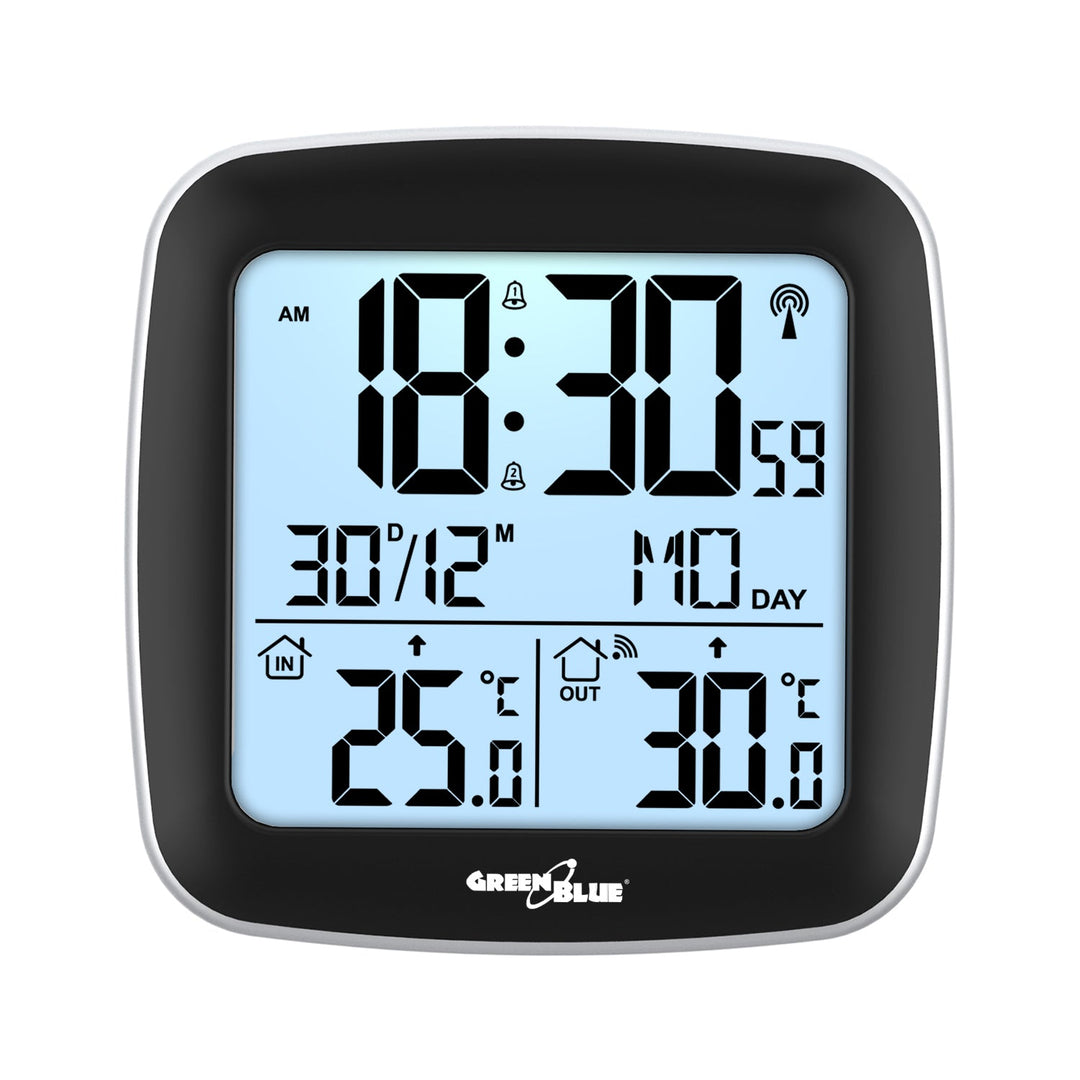 GreenBlue trådløs vejrstation med DCF-system, kalender, alarm, GB542 + 4x AAA-alkalibatteri fra Varta Industrial