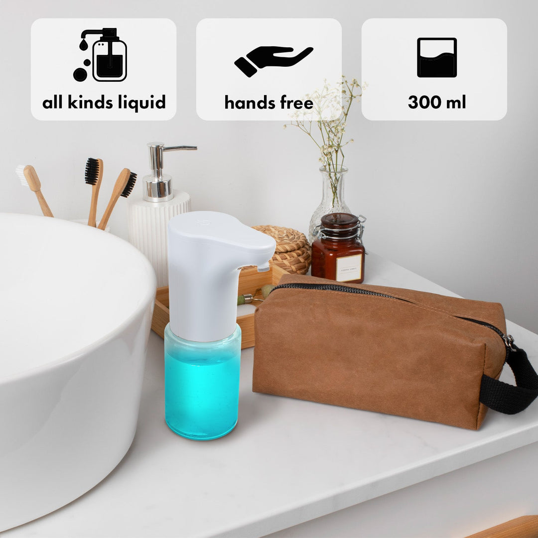 Promedix automatisk dispenser, dispenserbeholder til flydende sæbe, desinfektionsmidler, 300 ml, hvid, PR-540 W + 4 AA-batterier fra Varta Industrial