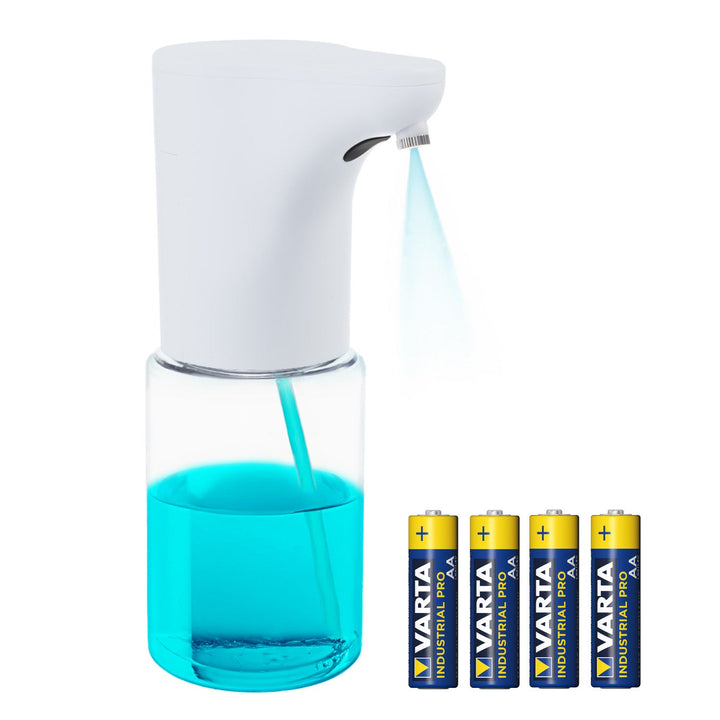 Promedix automatisk dispenser, dispenserbeholder til flydende sæbe, desinfektionsmidler, 300 ml, hvid, PR-540 W + 4 AA-batterier fra Varta Industrial