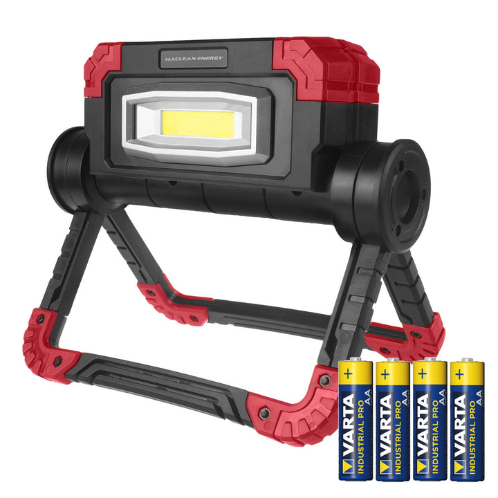 Maclean LED COB arbejdslampe, 300 lm, 3 lysindstillinger, farvetemperatur 6500K, MCE439 + 4x Varta Industrial AA-batteri