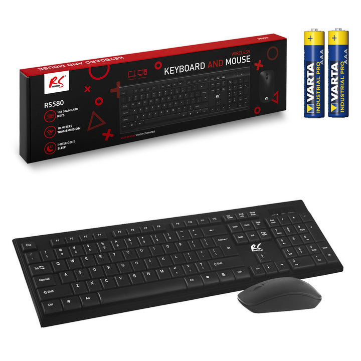 Tastatur + trådløs mus COMBO NanoRS, RS580 + 2x AAA-alkalibatteri fra Varta Industrial