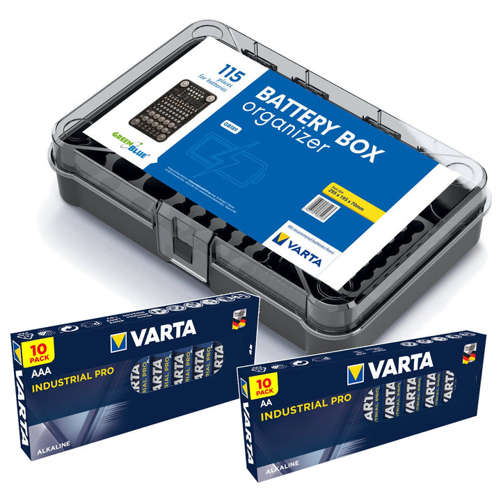 Batteriorganizer GreenBlue Varta Box GB189 + 10x AA-batterier og 10x AAA-batterier Varta Industrial