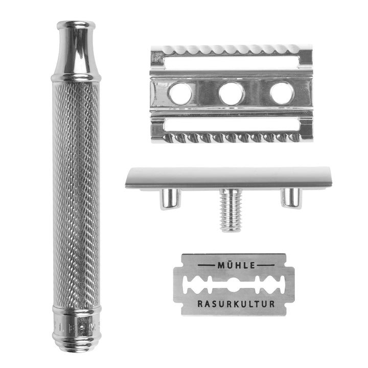 Traditionel barbermaskine til barberblade, forkromet messing, MÜHLE R89