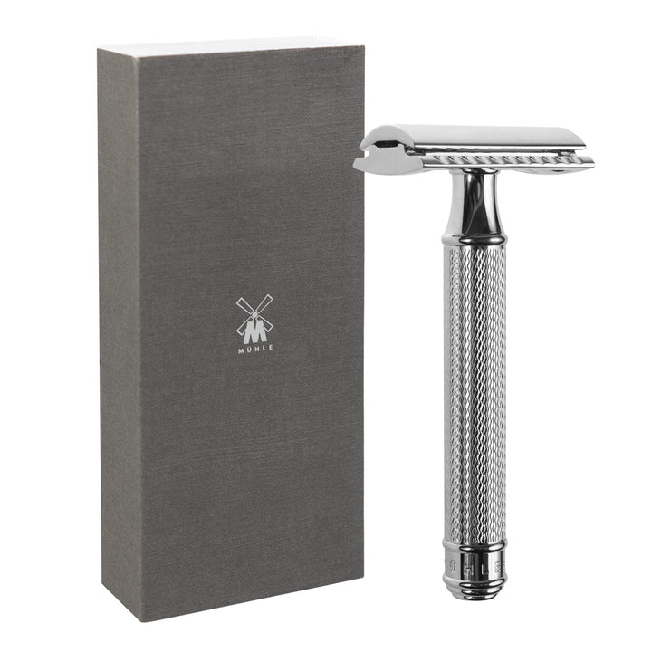 Traditionel barbermaskine til barberblade, forkromet messing, MÜHLE R89
