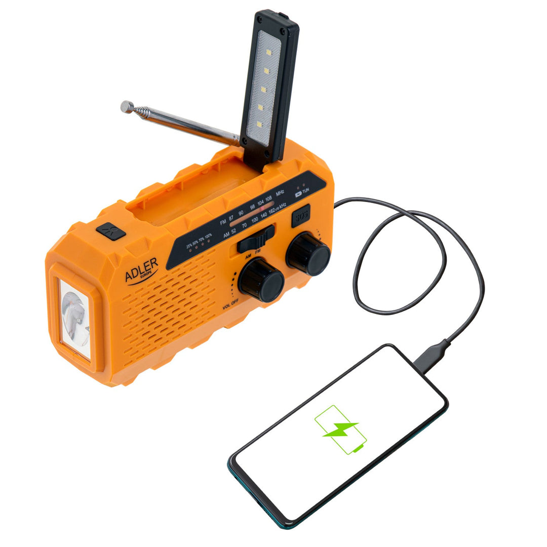 Adler solcelle-radio, 1200 mAh batteri, lommelygte, håndsving, AD 1197