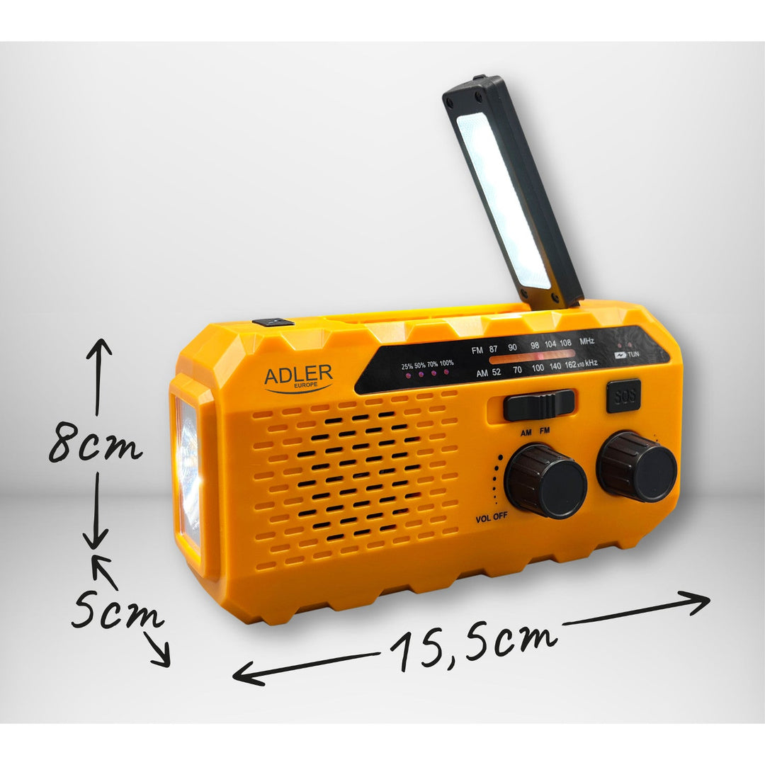 Adler solcelle-radio, 1200 mAh batteri, lommelygte, håndsving, AD 1197