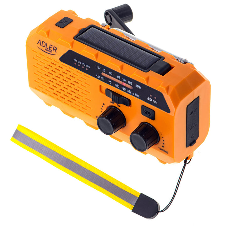 Adler solcelle-radio, 1200 mAh batteri, lommelygte, håndsving, AD 1197