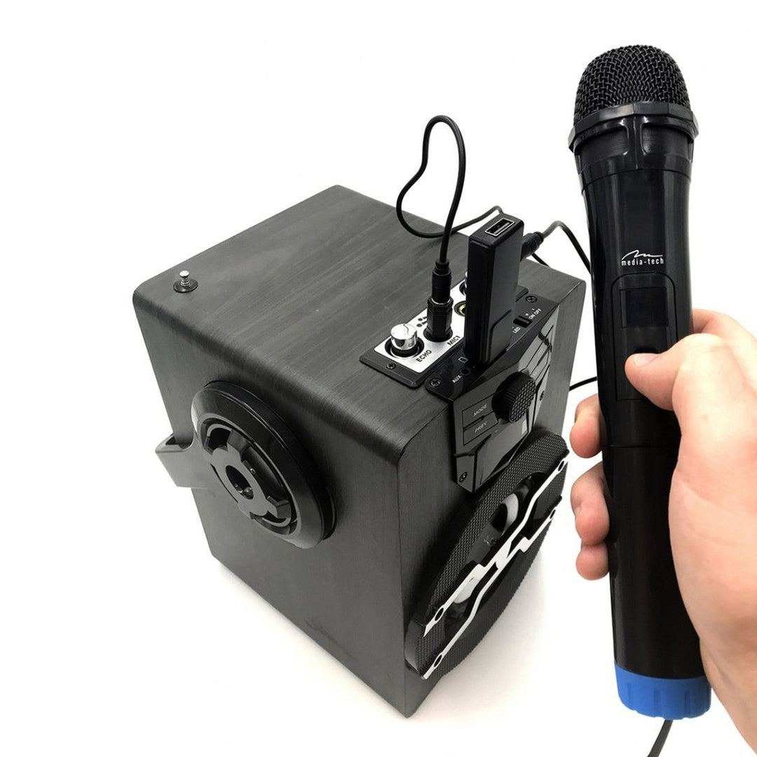To trådløse mikrofoner med USB-modtager til højttaler med karaoke-funktion, Mediatech MT395