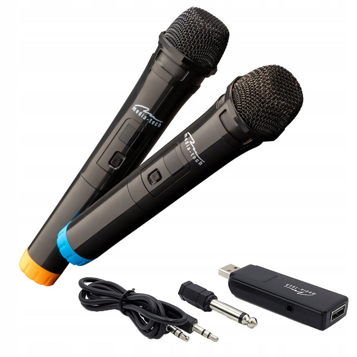 To trådløse mikrofoner med USB-modtager til højttaler med karaoke-funktion, Mediatech MT395