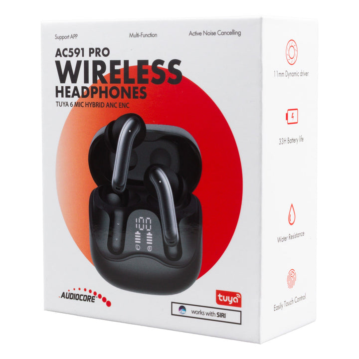 Audiocore trådløse hovedtelefoner, hybrid ANC, ENC, 6 mikrofoner, opladningsetui, Tuya, AC591 PRO