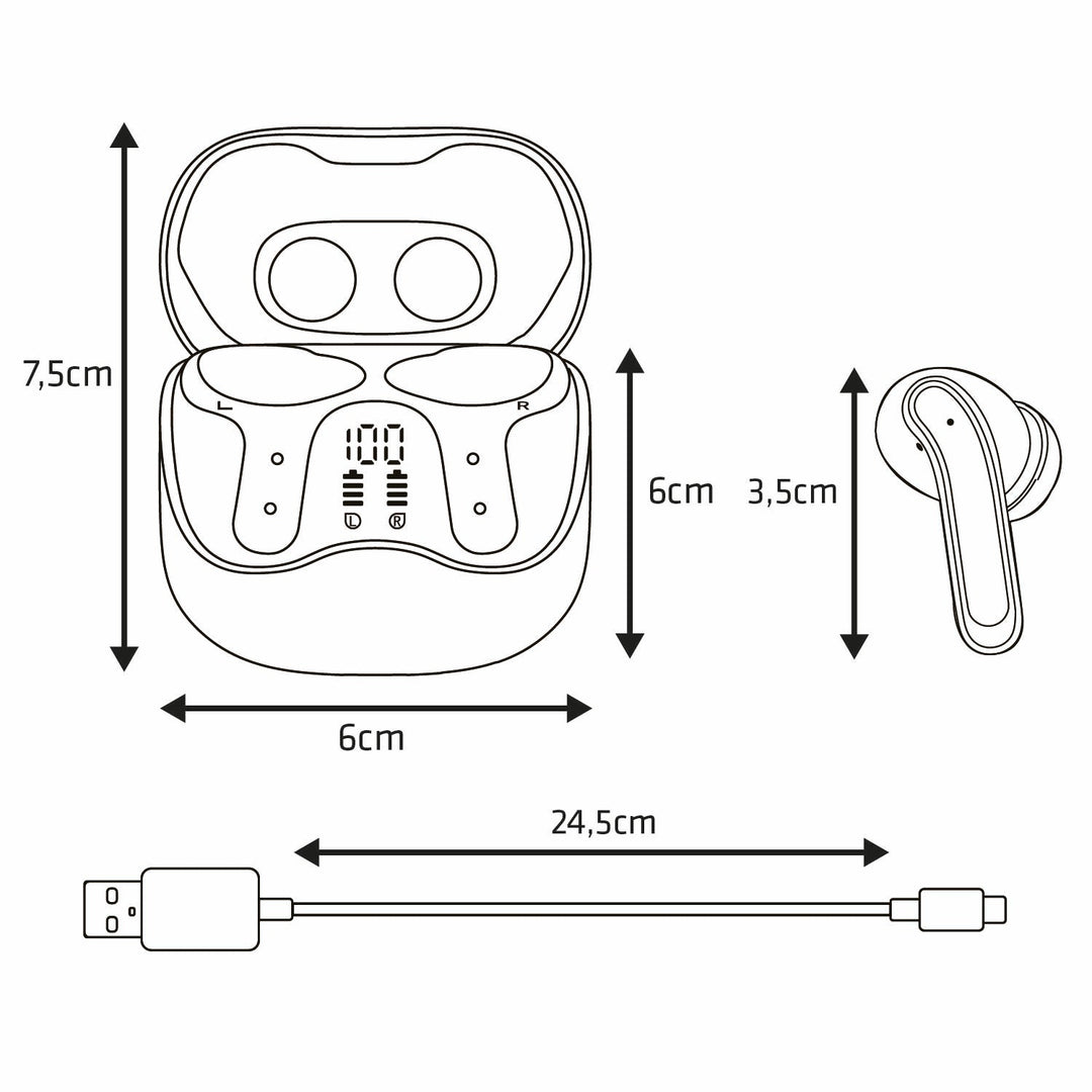 Audiocore trådløse hovedtelefoner, hybrid ANC, ENC, 6 mikrofoner, opladningsetui, Tuya, AC591 PRO