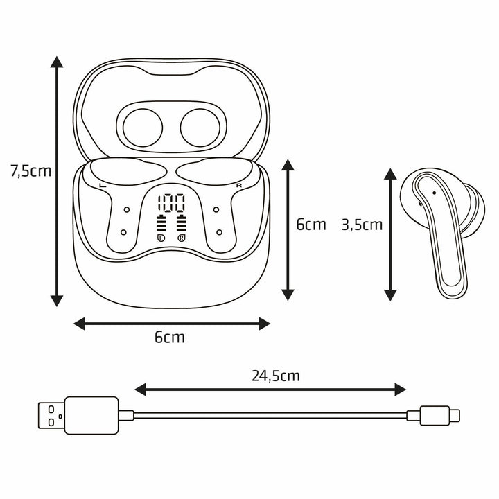 Audiocore trådløse hovedtelefoner, hybrid ANC, ENC, 6 mikrofoner, opladningsetui, Tuya, AC591 PRO