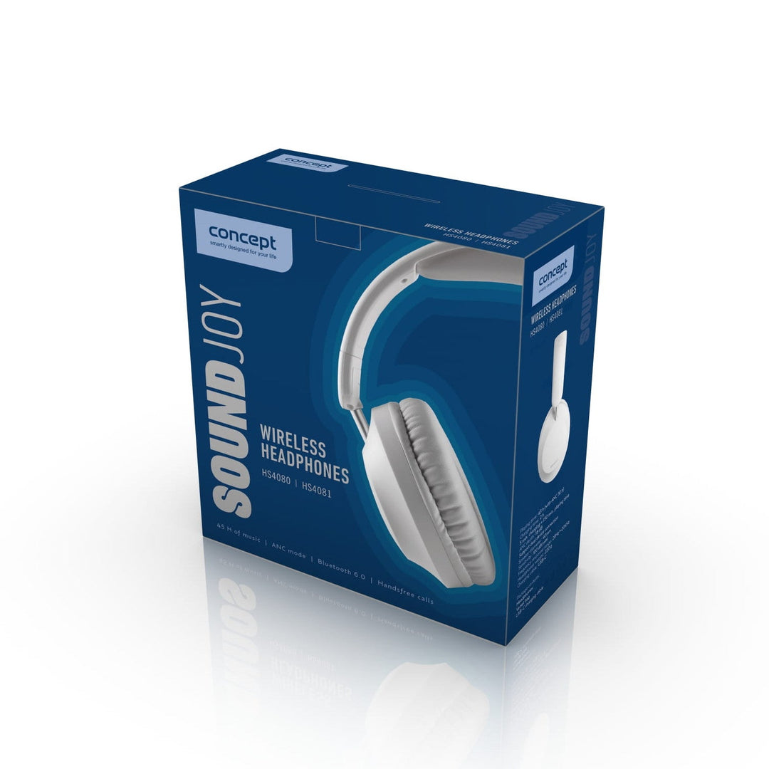 Concept SoundJoy trådløse øretelefoner, op til 45 timers afspilningstid, Bluetooth 6.0, hurtig opladning, aktiv støjreduktion op til 18 dB, sort, HS4080