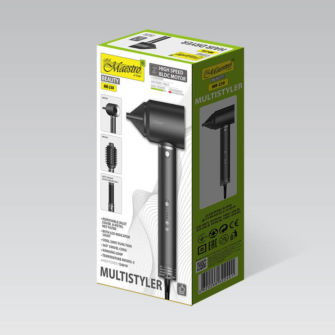 Multistyler / hårplejesæt Maestro, hårtørrer, føntørrer, automatisk krøllejern, effekt 1200 W, 2 temperaturindstillinger + kold luft, MR-230