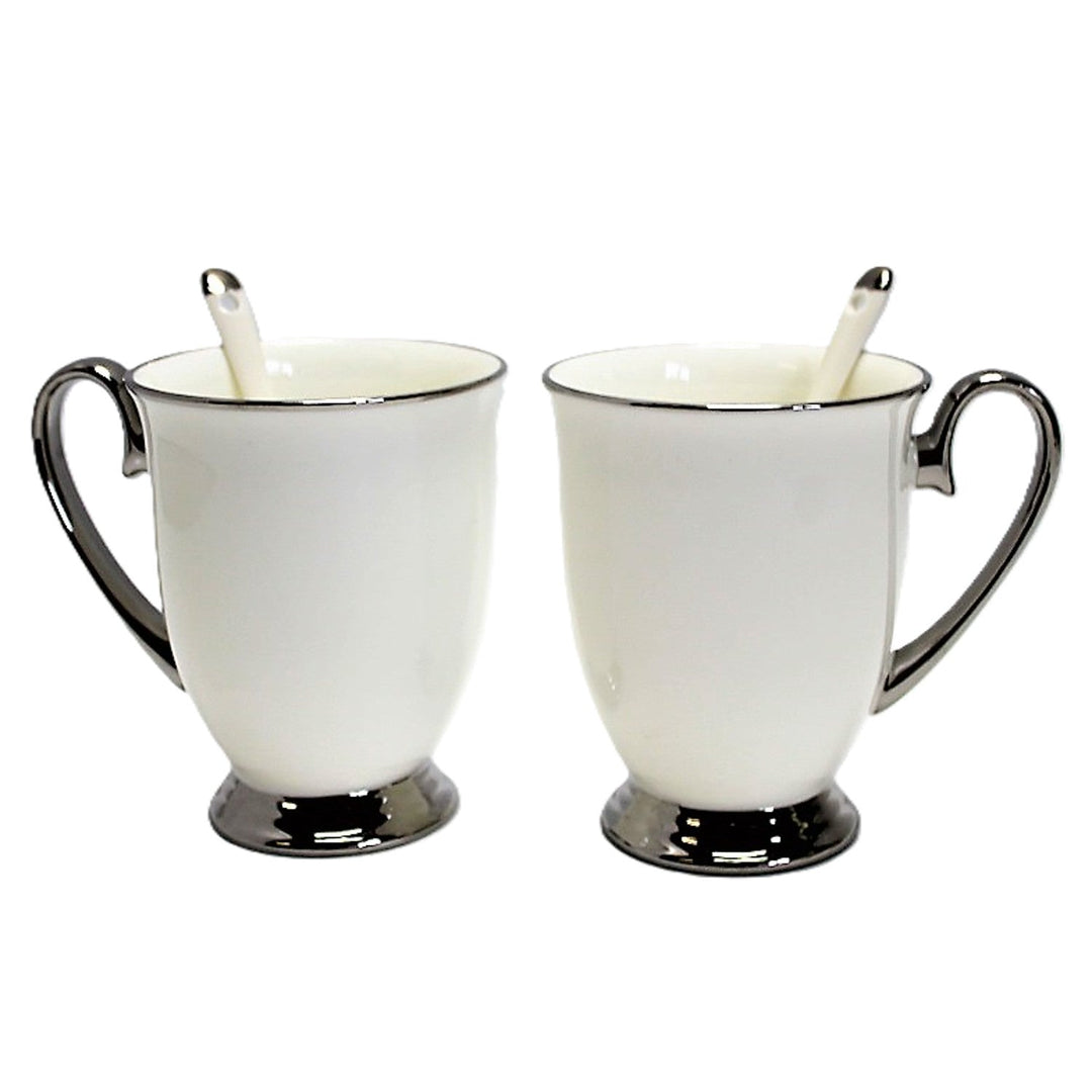 Krus, hvide, 2 stk. Forkromede håndtag, skeer, porcelæn, elegante, Queen Isabel
