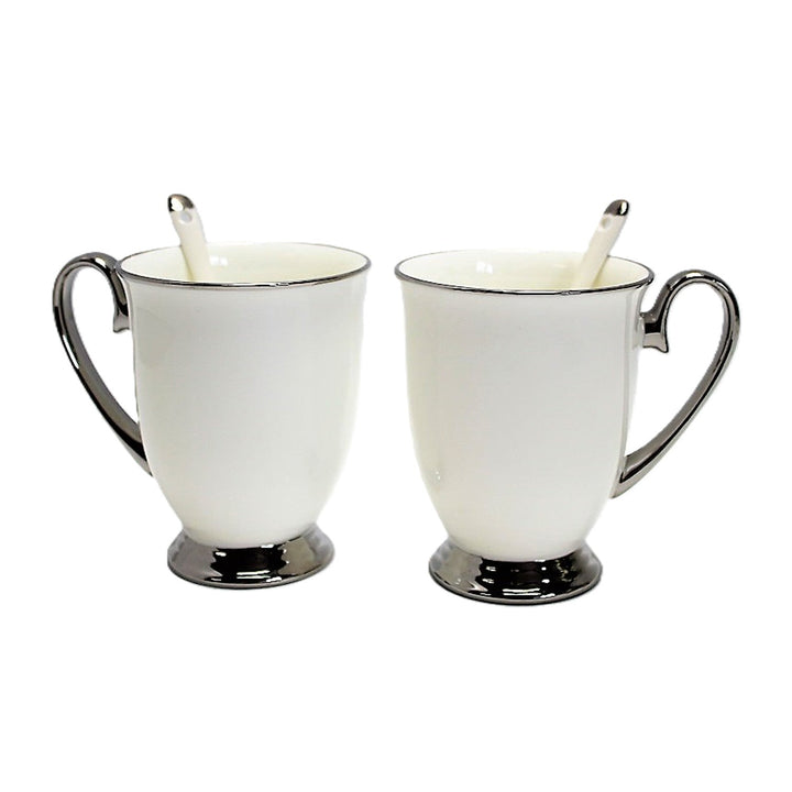 Krus, hvide, 2 stk. Forkromede håndtag, skeer, porcelæn, elegante, Queen Isabel