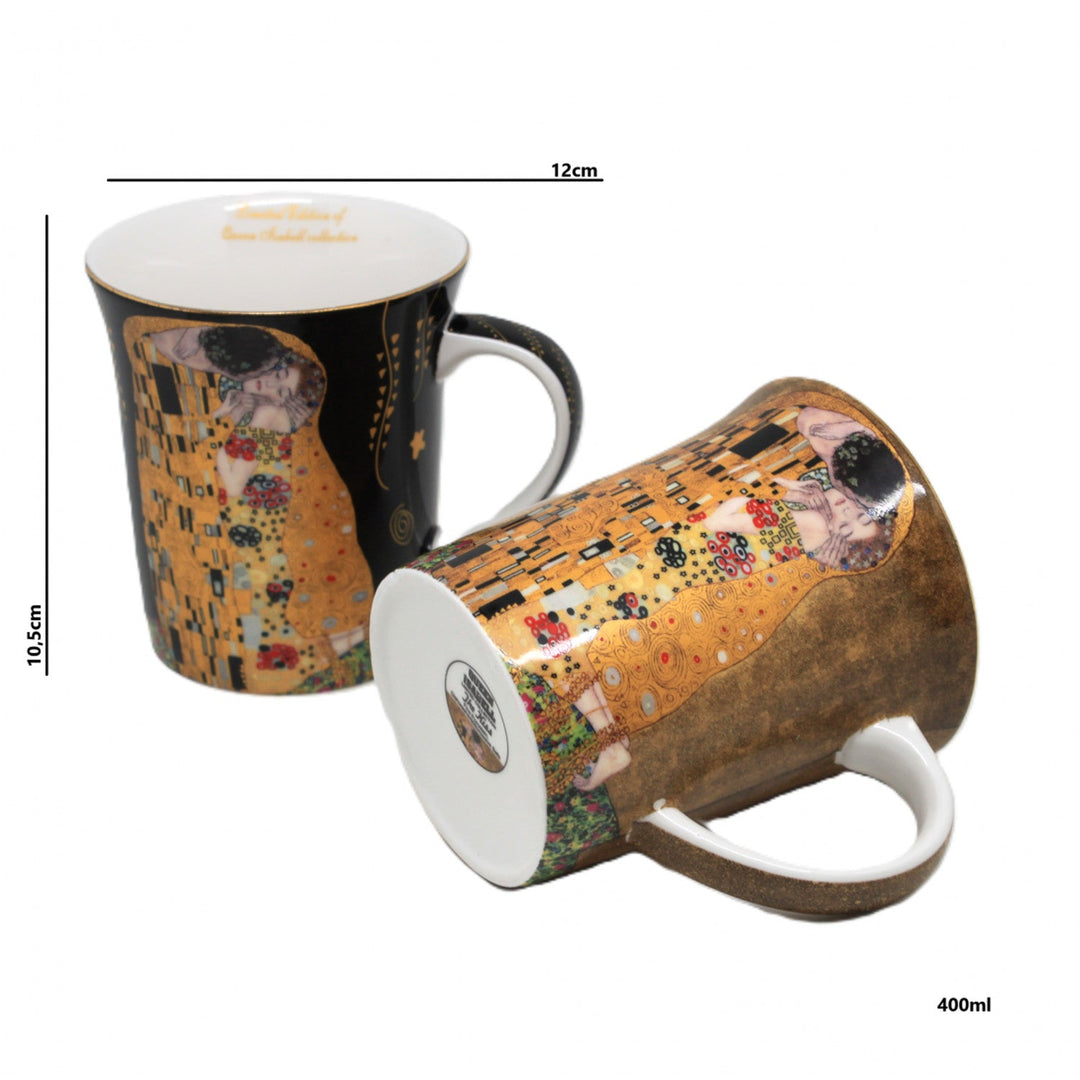 Gustav Klimt-krus, Kysset, sort og brun, 400 ml, Queen Isabel