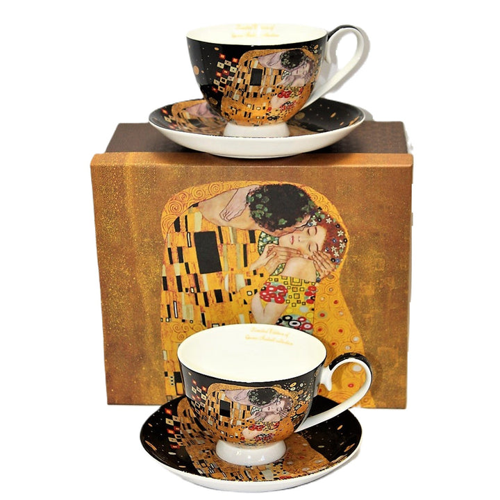 Sæt med 2 porcelænskopper Queen Isabell, motiv Klimts Kys, 250 ml, W8KL356-22383