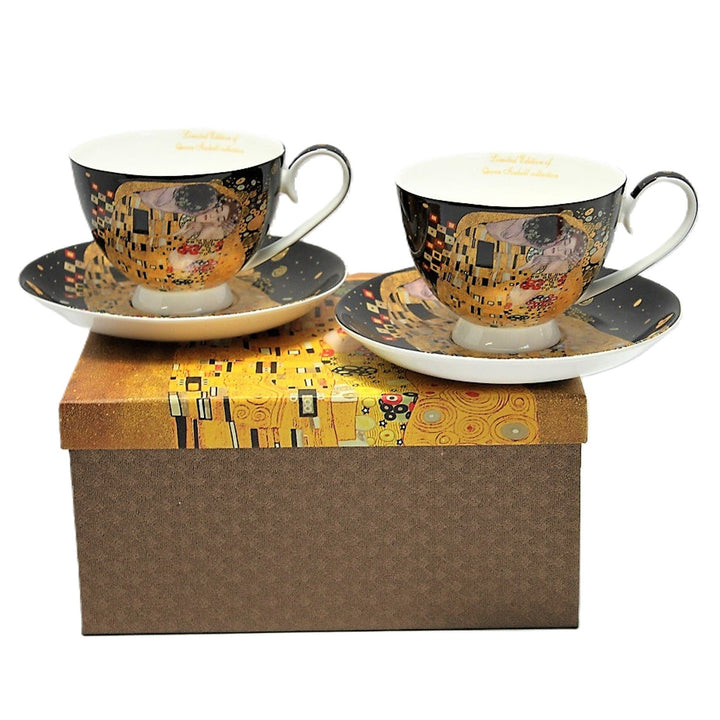 Sæt med 2 porcelænskopper Queen Isabell, motiv Klimts Kys, 250 ml, W8KL356-22383