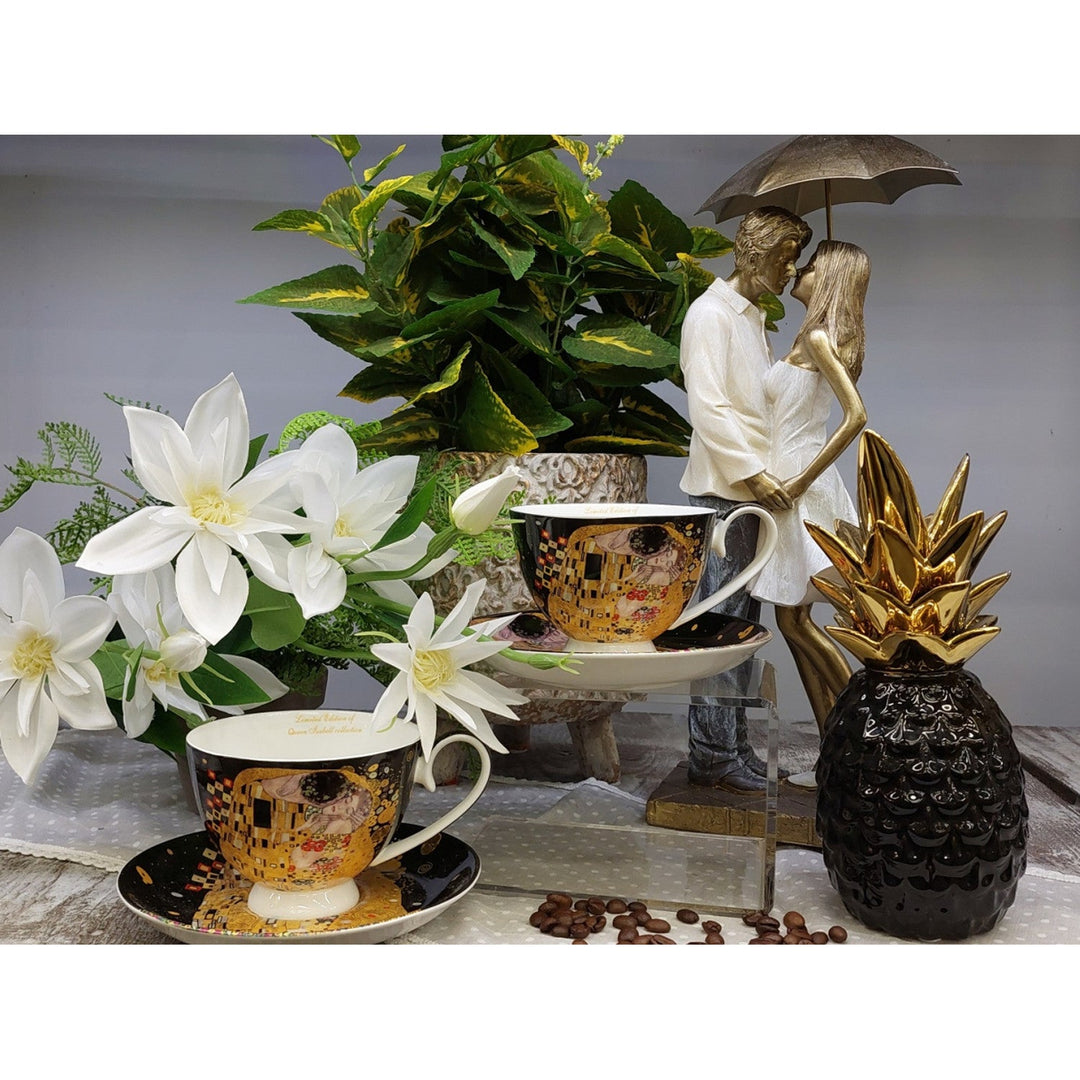 Sæt med 2 porcelænskopper Queen Isabell, motiv Klimts Kys, 250 ml, W8KL356-22383
