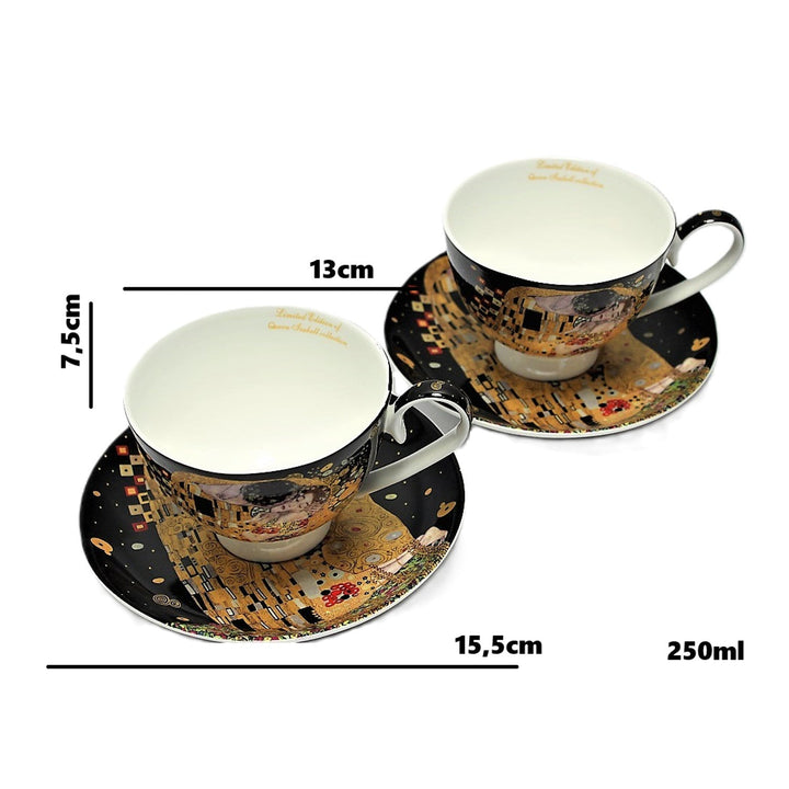 Sæt med 2 porcelænskopper Queen Isabell, motiv Klimts Kys, 250 ml, W8KL356-22383