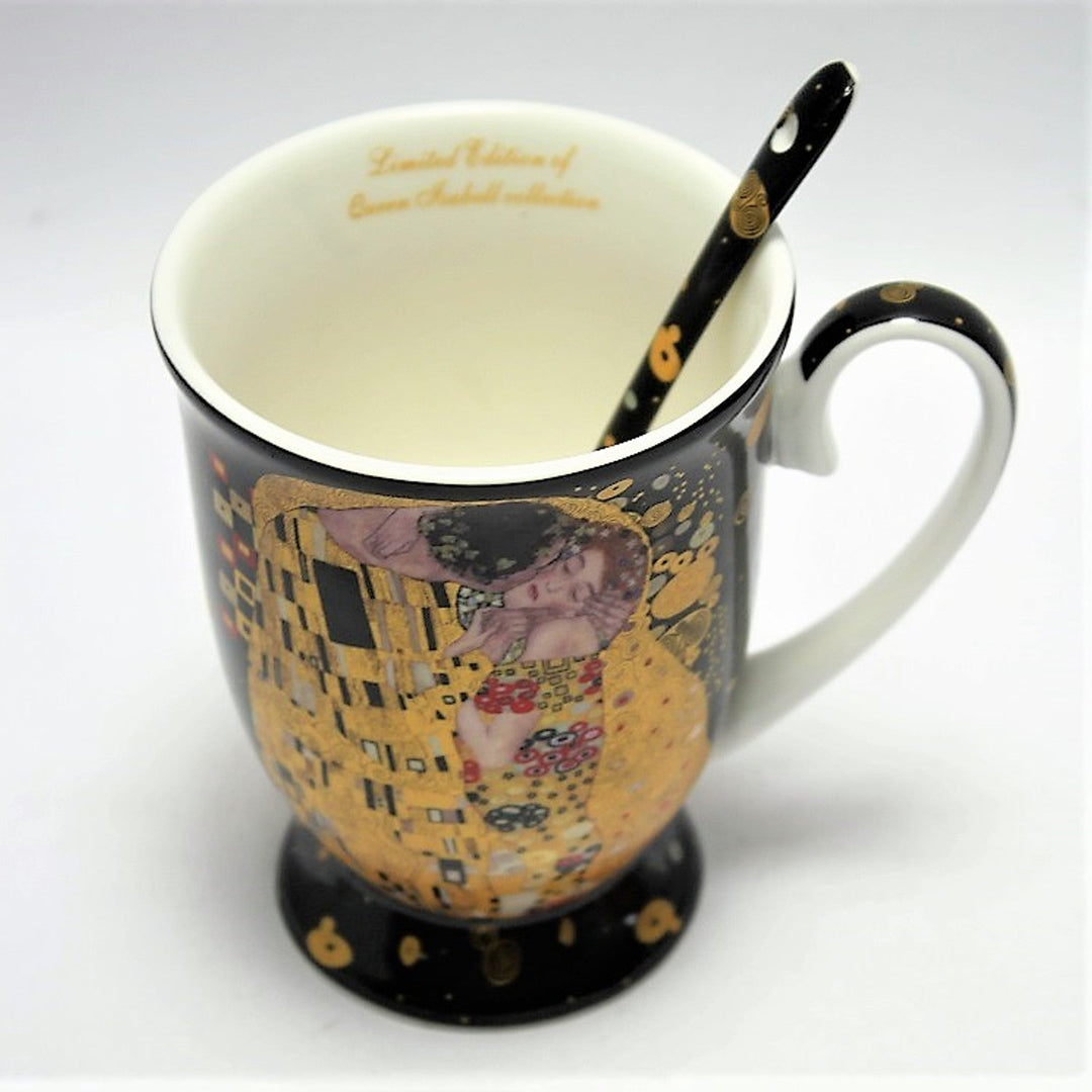 Porcelænskrus med ske Queen Isabel, ske, motiv Klimt Kysset, 300 ml, W9KL338-09121