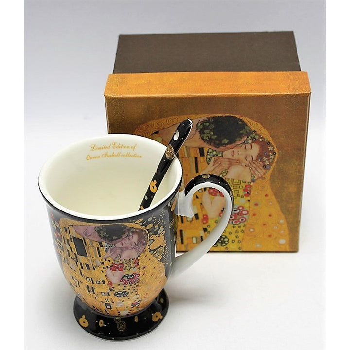 Porcelænskrus med ske Queen Isabel, ske, motiv Klimt Kysset, 300 ml, W9KL338-09121