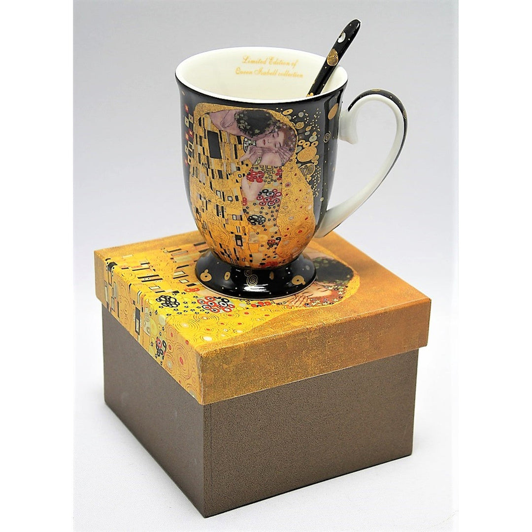 Porcelænskrus med ske Queen Isabel, ske, motiv Klimt Kysset, 300 ml, W9KL338-09121