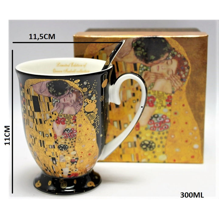 Porcelænskrus med ske Queen Isabel, ske, motiv Klimt Kysset, 300 ml, W9KL338-09121