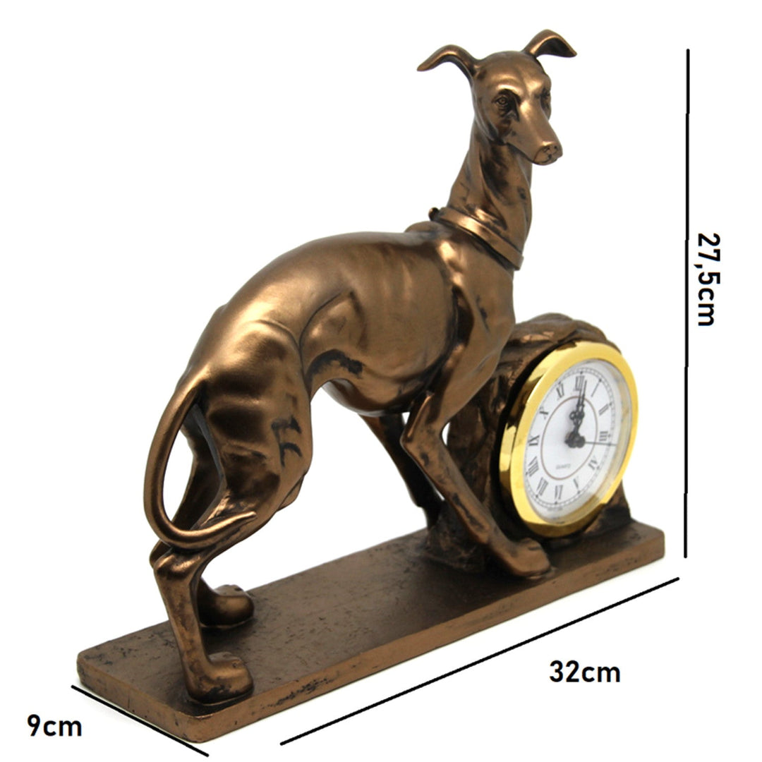 Figur af en hund, Chart, Ur, Brun dekorativ skulptur, Queen Isabel