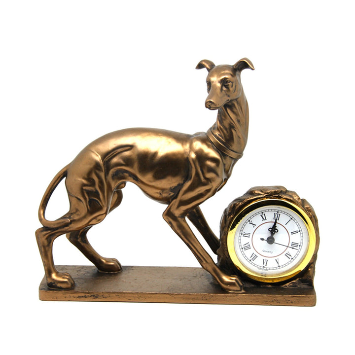 Figur af en hund, Chart, Ur, Brun dekorativ skulptur, Queen Isabel