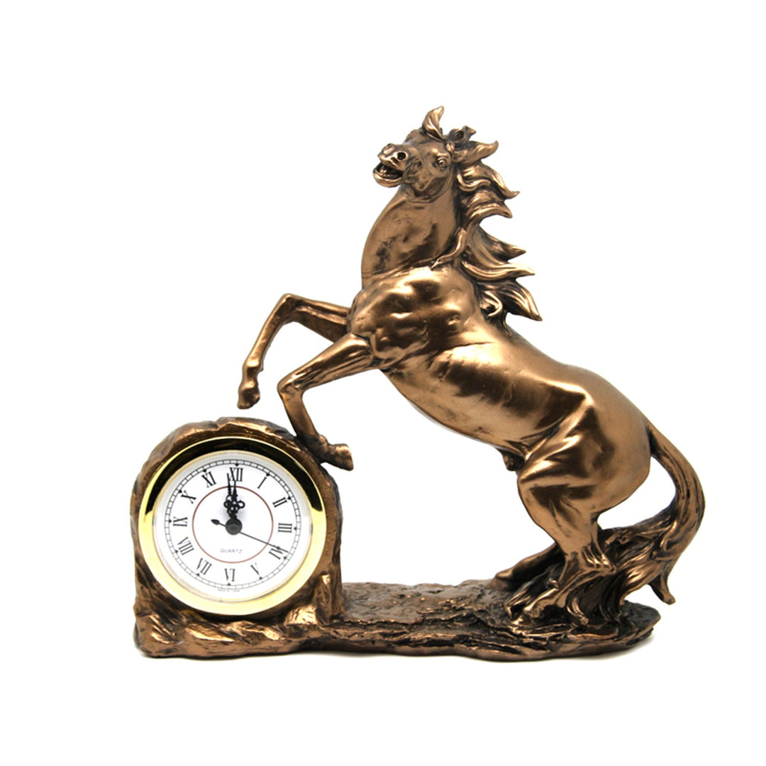 Figur af en klatrende hest, ur, bronzefigur, romertal, dronning Isabel