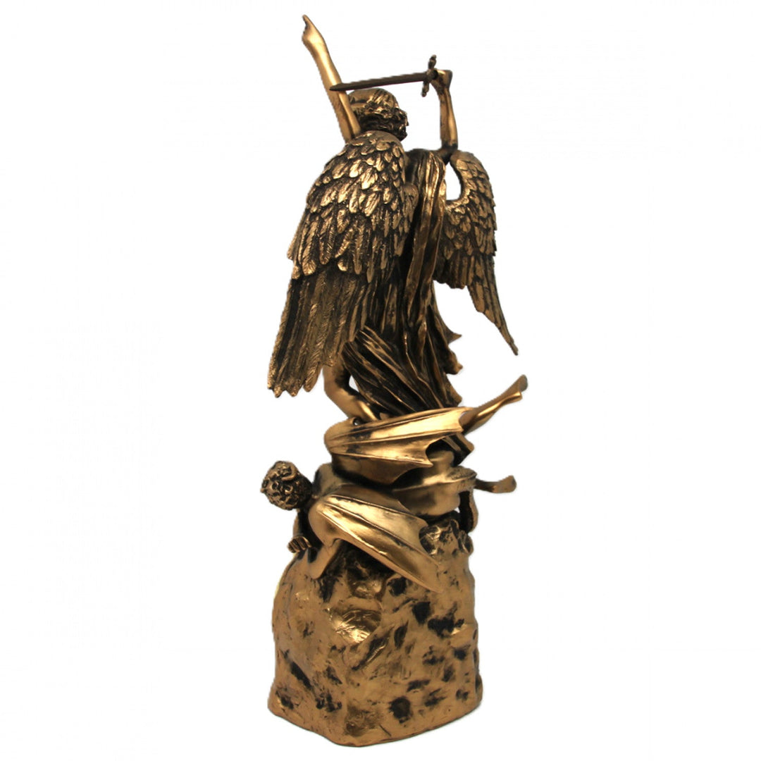 Figur af ærkeenglen Michael, ur, brun religiøs skulptur, Queen Isabel