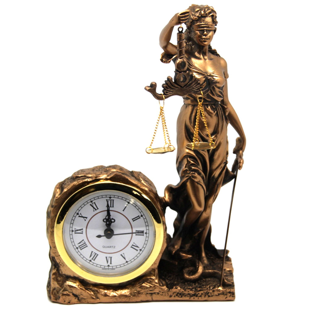 Figur af Themis, gudinde for retfærdighed, ur, dronning Isabel