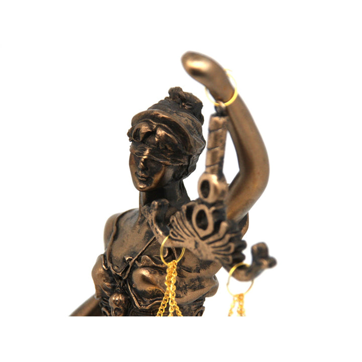 Figur af Themis med vægt og sværd, bronze-skulptur med juridisk tema, Queen Isabel